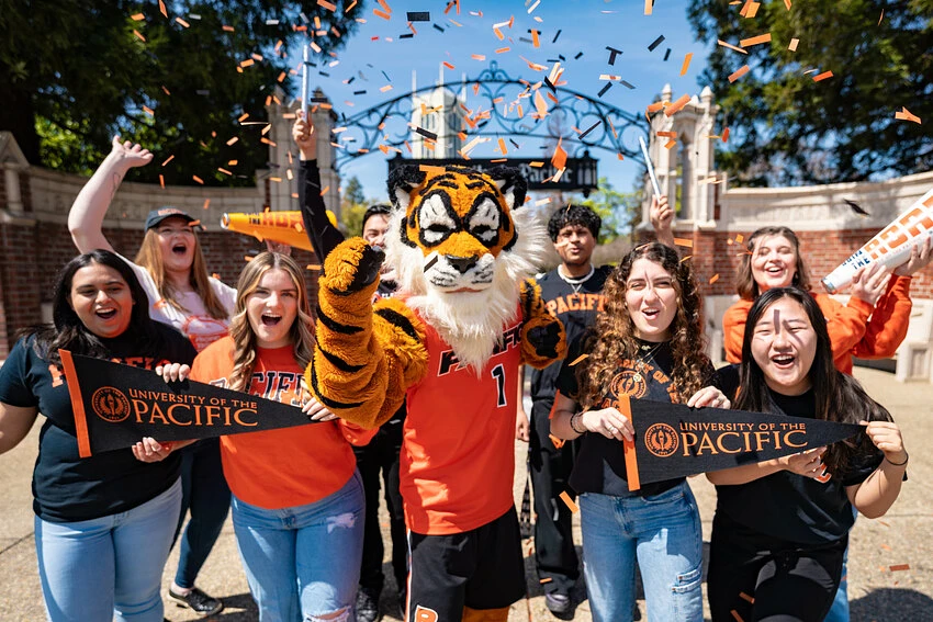 Pacific's Powercat on the Stockton Campus with Pacific students