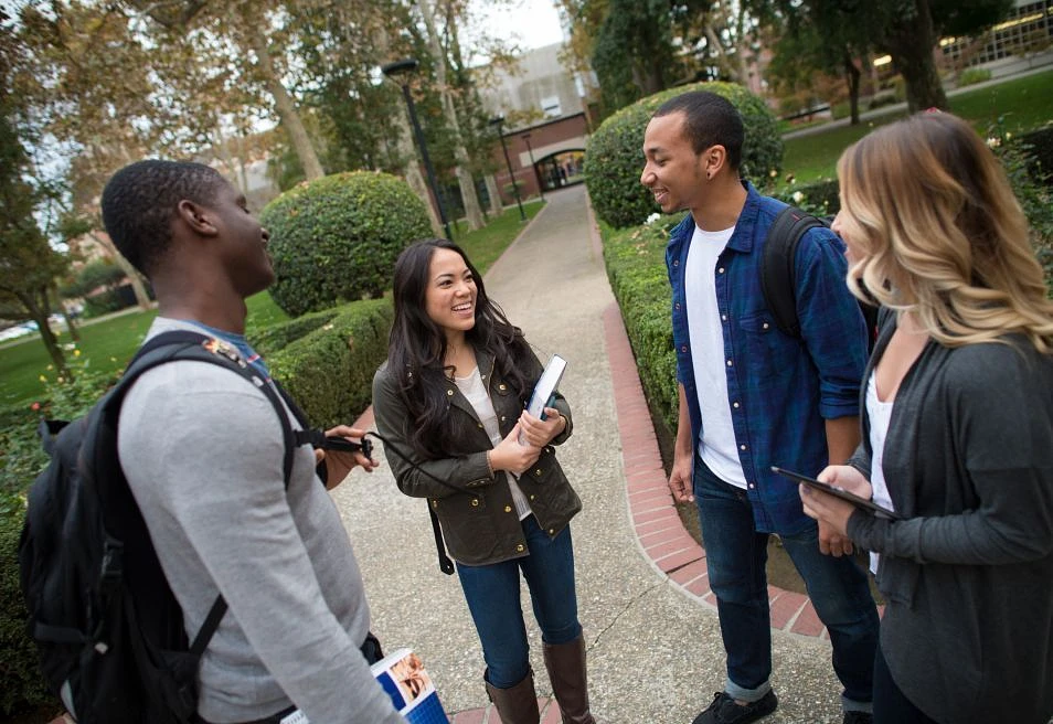 image of students standing outside in a circle